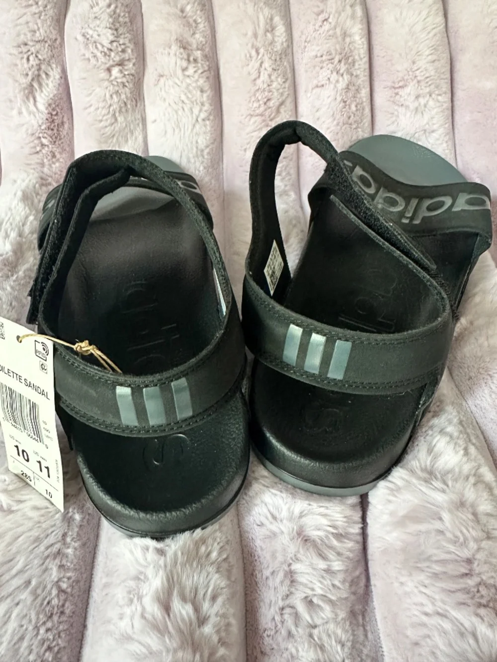 Men's 10 ADIDAS ADILETTE sandal slide velcro ankle Black & Grey LIGHTWEIGHT